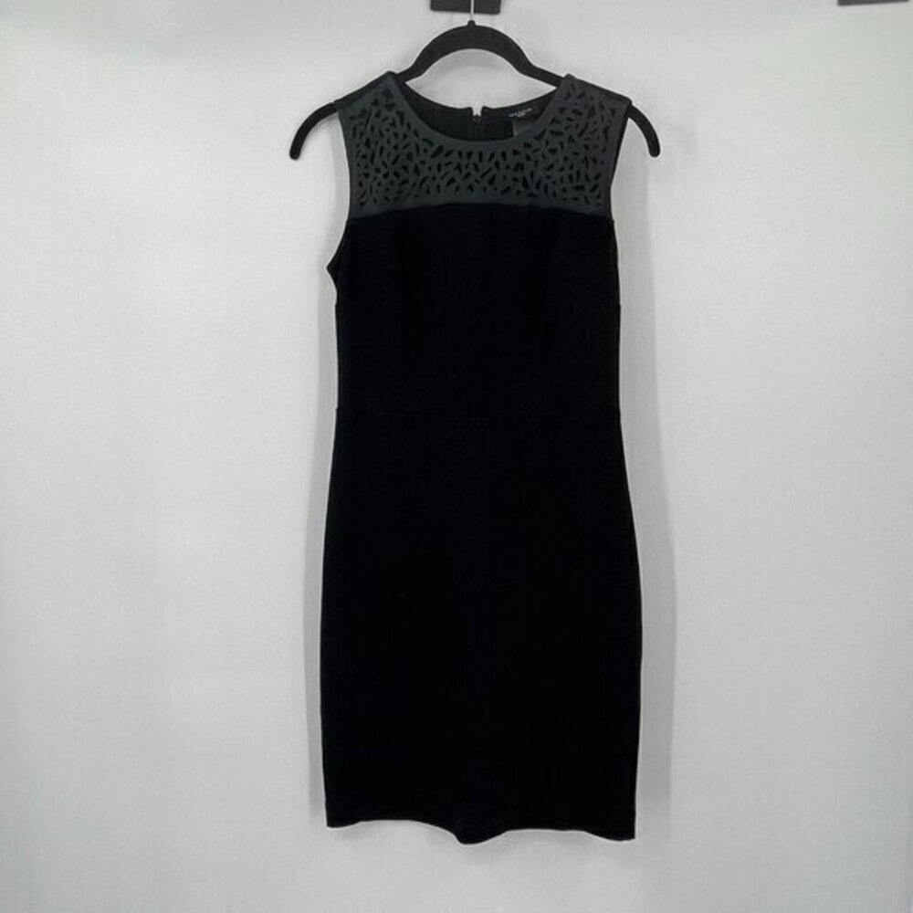 Ann Taylor Factory Dress 0P Womens Black Faux Leather Sheath Business Casual